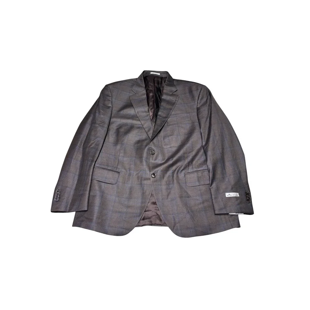 NWT Peter Millar SB Flynn Grey Windowpane Plaid 100% Wool Blazer Mens 44S $595